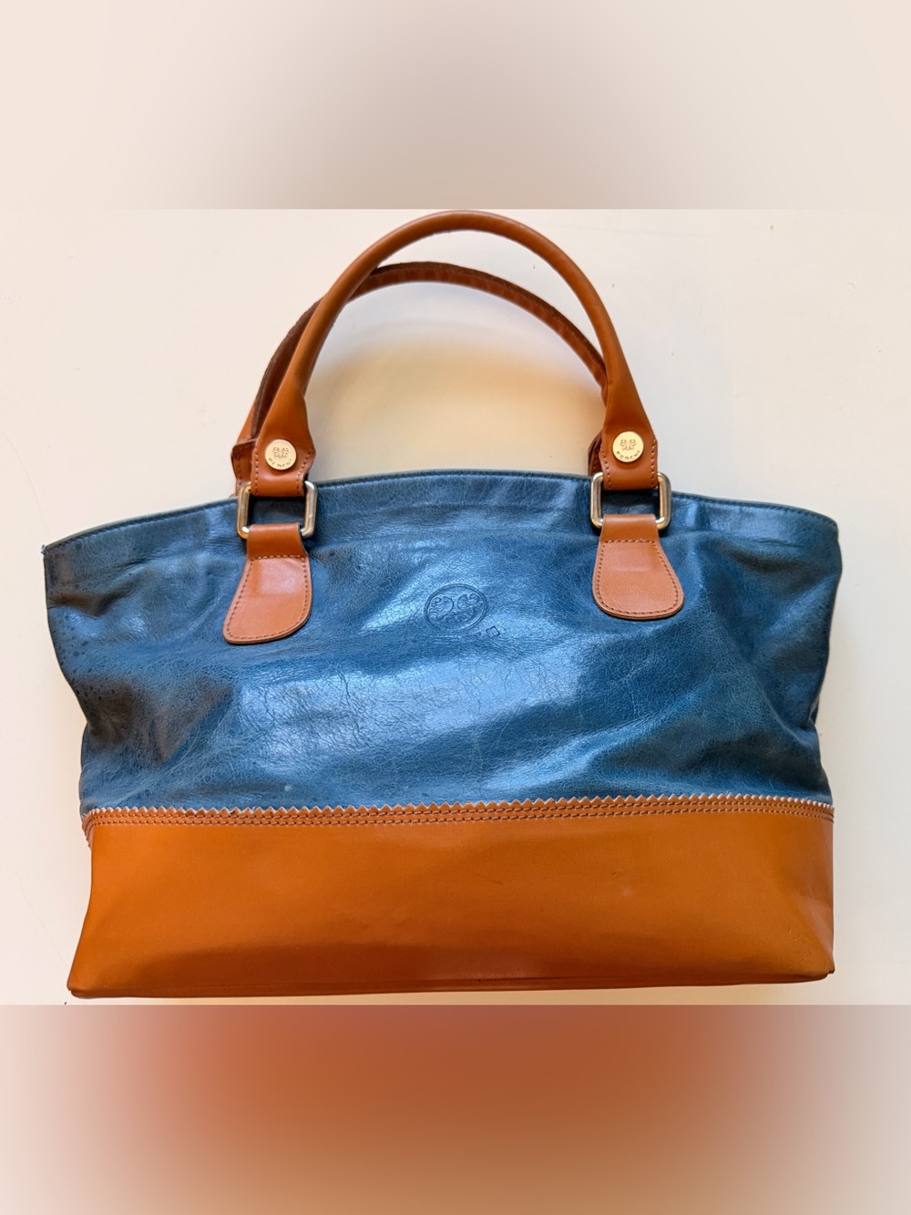 Ferchi Limited Edition 1/2013 Handmade in Spain Leather Navy and Tan Tote